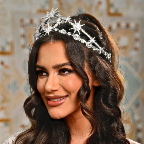 GORTIN Star Moon Crown Headband Silver Bride Wedding Headband Rhinestone Tiara Goddess Headpiece Bridal Hair Accessories for Women