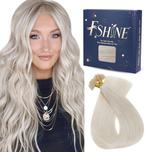 Fshine U Tip Human Hair Extensions White Blonde K Tip Hair Blonde 40g/50s 14 Inch Pre Bonded Extensions Hair Nail Tip Keratin Hair Extensions 0.8g/s
