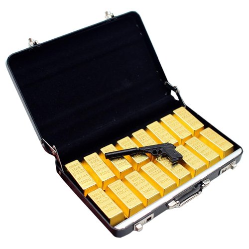 Miniature Dollhouse Suitcase with Gold Bricks and Model, Resin and Aluminium Alloy, Assorted Colors, Ideal for Home Decor and Collectors