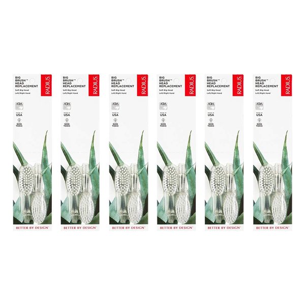 RADIUS Toothbrush Replacement Brush Heads 2-Count Improve Gum Health & Reduce Gum Issues - Soft Big Head - Pack of 6