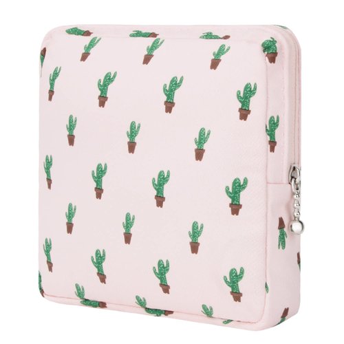 Desing Wish Sanitary Pad Storage Bag Portable Period Bag for Teen Pads/Sanitary Napkins/Small Tampons, Sanitary Napkin Storage Bag First Period Gifts for Teen Girls (Cactus)