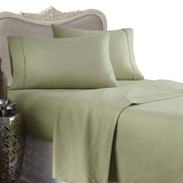Luxurious Queen Size 300 Thread Count Egyptian Cotton 4 Piece Bed Sheet Set, Sage Solid (Deep Pocket)