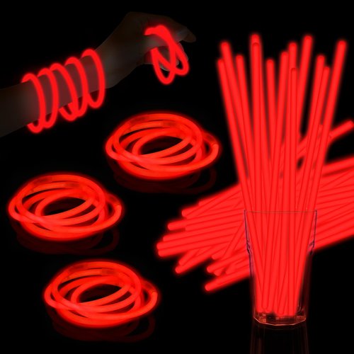 Taikula 60 Pack 8” Red Glow Sticks Bracelet Bulk Glow Sticks with 60 Connectors Neon Glow In The Dark Party Supplies for Christmas Holiday Decoration Party Carnival (Red)