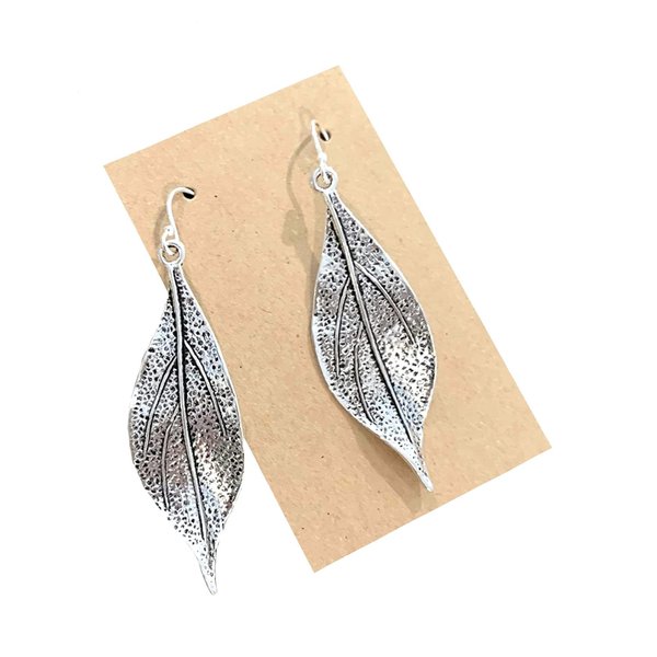 Wavy Leaf on Sterling Silver Dangle Earrings Bohemian Boho