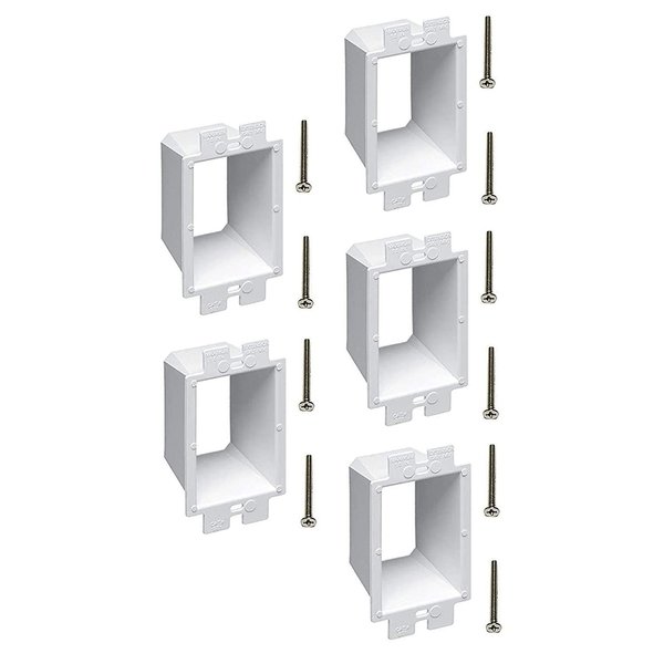 iMBAPrice BE1-5 (1-Gang) Electrical Power Outlet Box Extender - White, (5-Pack) with 6-32 Flat Head Screws