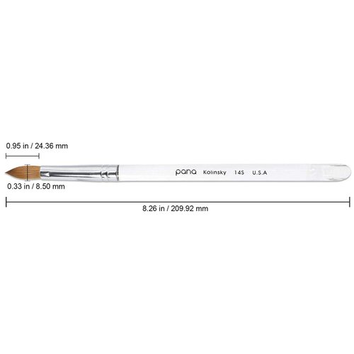 PANA Pure Kolinsky Hair Acrylic Nail Brush - Oval Crimped Clear Acrylic Handle (Size 14)