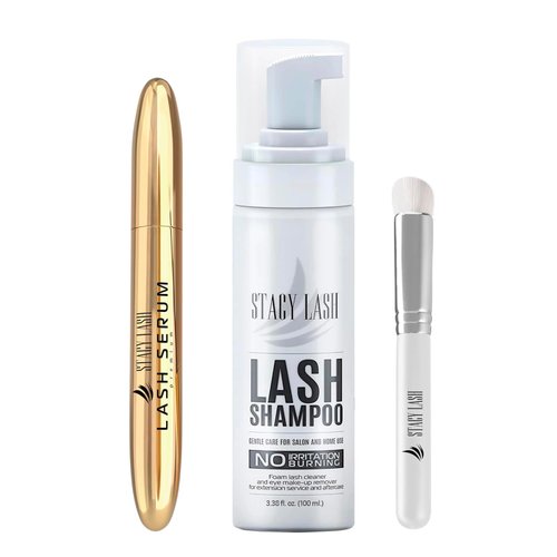 Lash Shampoo 100ml+ Eyelash Growth Serum by Stacy Lash/Eye Makeup Remover + Lash Serum for Eyelash Growth and Thickness/Lash Cleaning Kit of Lash Cleanser + Brush & Eyelash Serum to Grow Lashes…