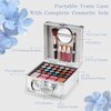 Color Nymph Beginner Makeup Kit For Teens With The Small Cosmetic Train Case Included 24-Colors Eyeshadow Palette Blushes Bronzer Highlighter Lipstick Brushes Mirror(Silver)