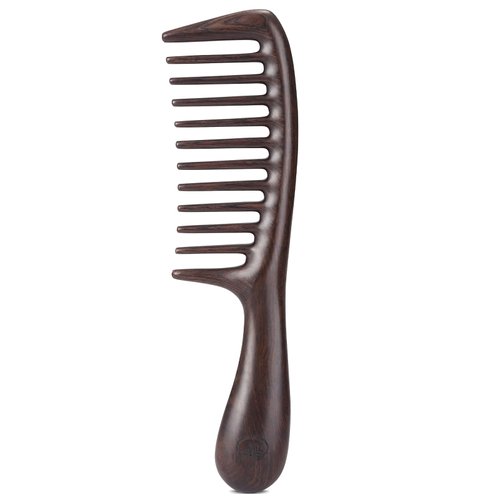 O BRUSHZOO Wood Hair Comb for Women Men, Wide Tooth Comb for Curly Thick Long Wet Dry Hair Massage Detangle, Wooden Hair Care Comb for Massages Scalp & Hair growth