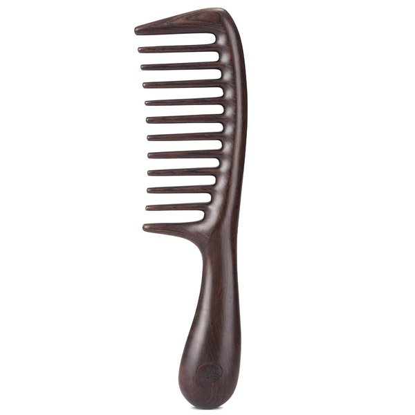 O BRUSHZOO Wood Hair Comb for Women Men, Wide Tooth Comb for Curly Thick Long Wet Dry Hair Massage Detangle, Wooden Hair Care Comb for Massages Scalp & Hair growth