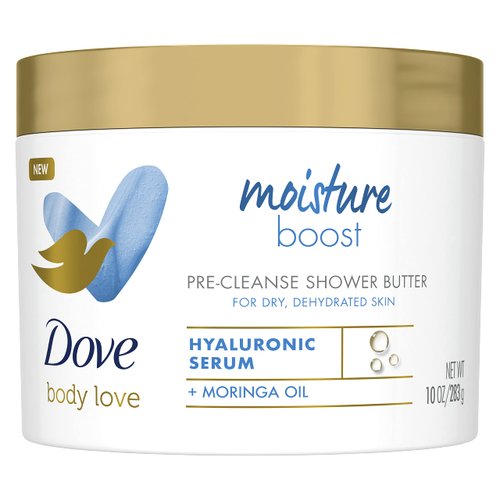 Dove Body Love Shower Cleansing Butter Moisture Boost Cleanser for Dry Skin Silkier than Body Wash with Hyaluronic Acid and Moringa Oil 10 oz