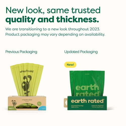 Earth Rated Dog Poop Bags - Leak-Proof and Extra-Thick Pet Waste Bags for Big and Small Dogs - Grab & Go - Unscented - 300 Bags