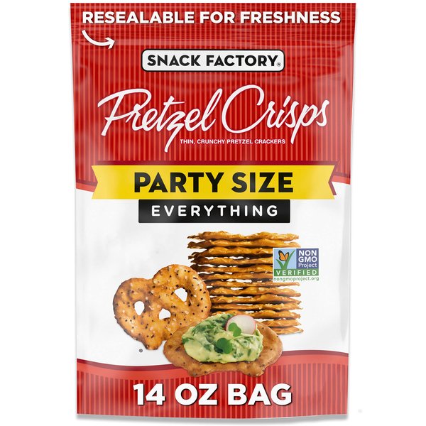 Snack Factory Everything Pretzel Crisps, Non-GMO, 14 OZ Party Size Bag