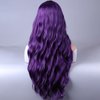 WTHCOS Dark Purple Long Curly Wavy Hair Wig for Women With Bangs Purple Wig Heat Resistant Synthetic Hair Wigs for Daily Use Cosplay Wig With Wig Cap