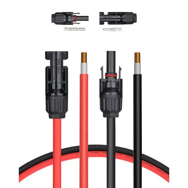 BougeRV 20 Feet 10AWG Solar Extension Cable with Female and Male Connector with Extra Free Pair of Connectors Solar Panel Adaptor Kit Tool (20FT Red + 20FT Black)