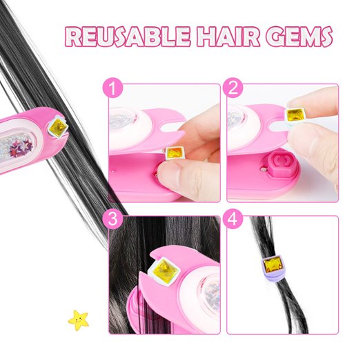 kidzkube Kids Hair Gem Stamper Kit, Quick Gems Hair Jeweler, Bling Hair Jewels for Girls Toys, Hair Styling Tool with Reusable Shining Diamonds, Birthday Gifts Toys for Girls Ages 3 4 5 6 8-12
