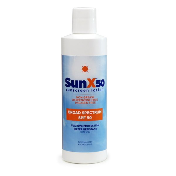 Sun X 50 SPF Oil Free Sunscreen Lotion (8oz. Bottle) - Free of Parabens, Oxybenzone, & White Cast Properties With Broad Spectrum (UVA/UVB) Protection - Water & Sweat Resistant For Up To 80 Minutes