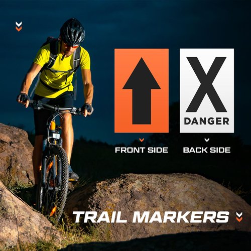 Yousoontic 100 Pcs High Visibility Arrow and Danger x Signs Outdoor Bulk Black Orange Racing Course Trail Markers Double Sided UV Printed Easy to Mount Sign for Camping Hiking Hunting Driving, 8" x 5"