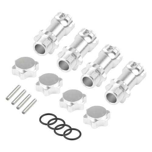 Rchobbytop 4pcs Aluminum 17mm Hex Adapter 30mm Extension Wheel Hub Drive Offset Width Extender with Anti-dust Cap Nuts for 1/8 RC On Road Car Off Road Truggy Truck Buggy Crawler, Silver