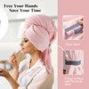 MABAO 2 Pack Microfiber Hair Towel Wrap for Women, Quick Dry Hair Turban Towel with Elastic Band, Microfiber Plopping Towel for Curly Hair, Long & Thick Hair 26.3" X 40"(Pink, White)