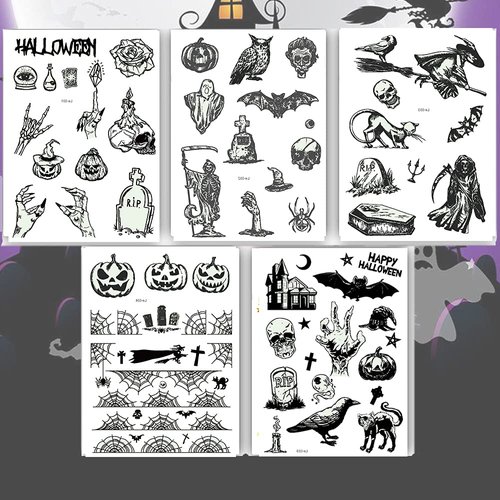 Ooopsiun Luminous Halloween Temporary Tattoos for Kids - 80 Black Styles Glow in The Dark Halloween Tattoos Party Favors Decorations for Boys Gilrs