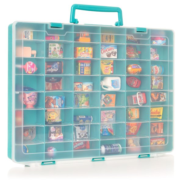 MYMOON HOME Plastic Toy Storage Case Compatible with Mini Brands Collector Toys, Shopkins, Real Littles, and LOL Surprise Series 1, 2, 3, 4, Collectible Compartments for Miniatures (Teal)