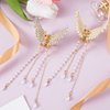 ANCIRS 2 Pack Pearl Long Tassel Hair Claw Clips for Women, Rhinestone Butterfly Hair Barrettes Accessories for Girls