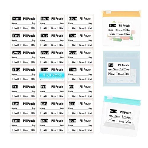 294pcs Waterproof Travel Pill Organizer Labels - 50x30mm (1.97x1.18inch) - Eco-Friendly, Clear Writing, Strong Adhesive, Resists Smudging - Ideal for Medicine Bag & Pill Pouches