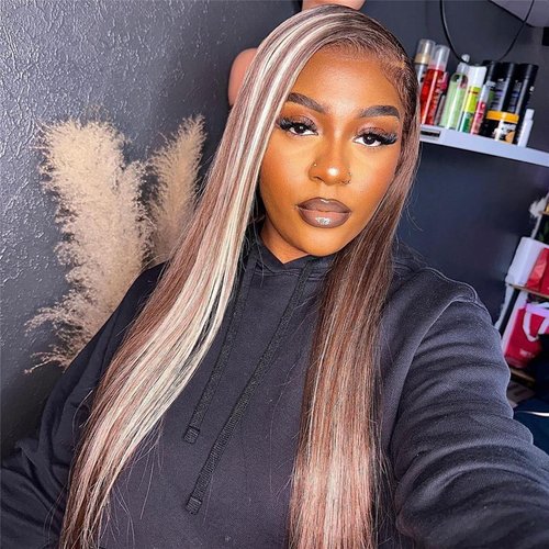 Wiggins Hair Ombre Blonde Lace Front Wig Human Hair Highlight Brown Lace Front Wigs Human Hair 4/613 Brown Blonde Highlight Wig 5x5 Straight Lace Front Wigs Human Hair Wigs For Black Women 16 Inch