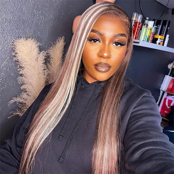 Wiggins Hair Ombre Blonde Lace Front Wig Human Hair Highlight Brown Lace Front Wigs Human Hair 4/613 Brown Blonde Highlight Wig 5x5 Straight Lace Front Wigs Human Hair Wigs For Black Women 16 Inch