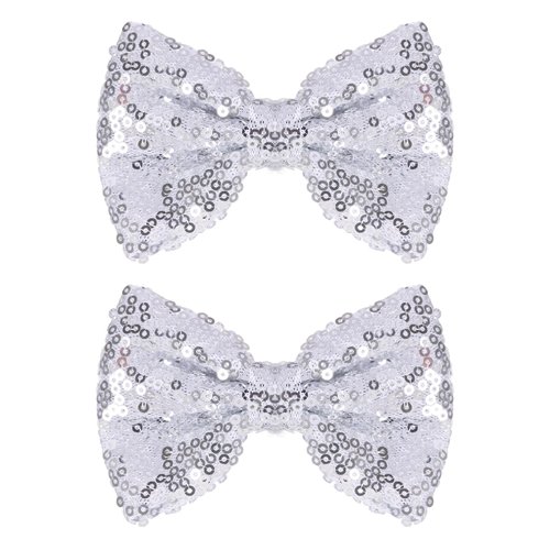2 Pcs Cute 4" Sparkly Silver Sequin Hair Bows Glitter Alligator Clip Cheer Barrettes Hairpin,Teen Toddler Baby Girls School Kids Women Xmas Decor Accessory Gift