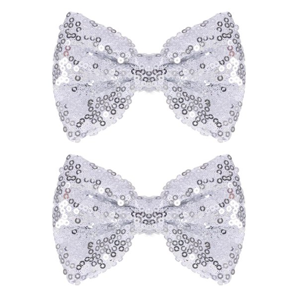 2 Pcs Cute 4" Sparkly Silver Sequin Hair Bows Glitter Alligator Clip Cheer Barrettes Hairpin,Teen Toddler Baby Girls School Kids Women Xmas Decor Accessory Gift