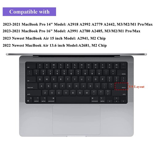 EooCoo Premium Keyboard Cover Skin Ultra Thin for 2024 MacBook Air 15" (A2941) M2 MacBook Air 13.6" (A2681), 2024-2021 MacBook Pro 14" 16" M3 M2 M1 (A2918 A2992 A2779 A2442 A2991 A2780 A2485), Clear