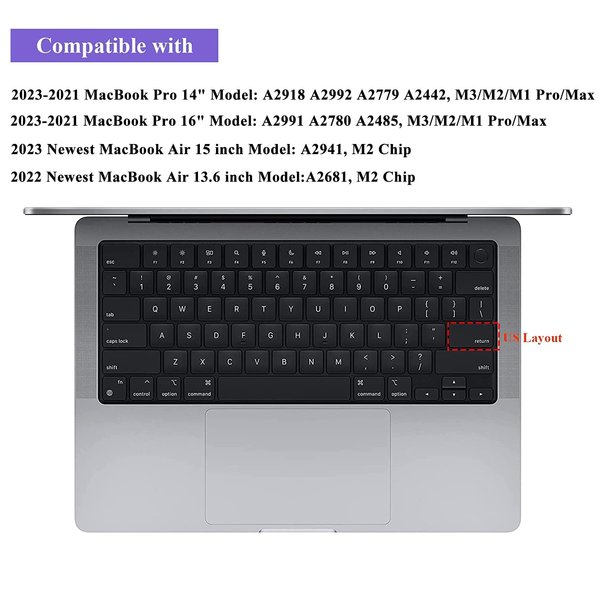 EooCoo Premium Keyboard Cover Skin Ultra Thin for 2024 MacBook Air 15" (A2941) M2 MacBook Air 13.6" (A2681), 2024-2021 MacBook Pro 14" 16" M3 M2 M1 (A2918 A2992 A2779 A2442 A2991 A2780 A2485), Clear