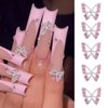 20Pcs Pink Star Butterfly Nail Charms Acrylic Nails, Shiny Crystals Five-Pointed Star Butterfly Nail Rhinestones Design Nail Art Jewels Nail Gems Accessories for Nail Art Supplies Manicure Craft DIY