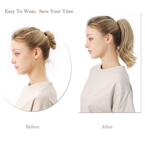 DAYCEN Wavy Hair Claw Ponytail Extension, Clip In Medium Length Synthetic Wave Ponytails For Women Girls (Bleach Blonde)