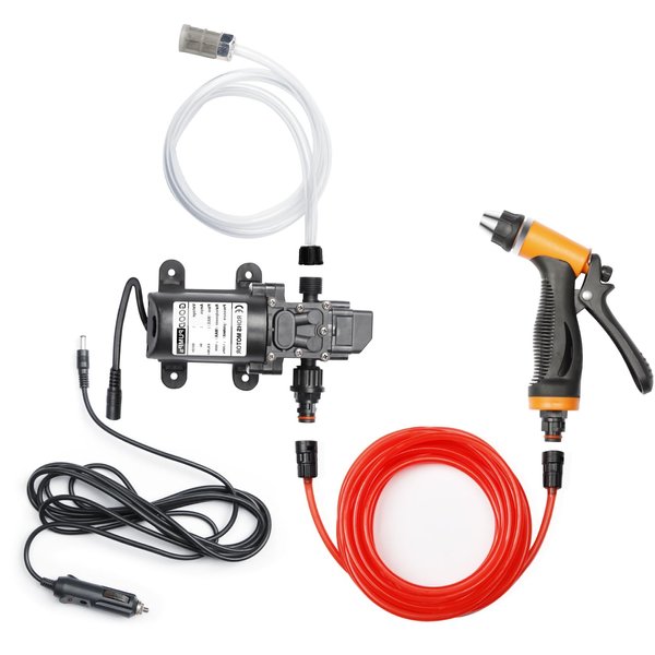 Bang4buck Portable Intelligent Electric Pressure Washer Pump 100W 160 PSI 12V Portable Pressure Powerful Washing Kit with 21.3 Feet PVC Hose for Home, Car, Garden, Projects(100 W-Black Hose)