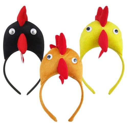 Chicken Headband 3pcs Rooster Hair Hoop Headwear Plush Animal Headbands Ear Horn Hair Hoop Chicken Beak Costume Hair Band Easter Dress-Up Party Supplies