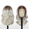 SISgrace Ombre Platinum Blonde 13×6 HD Lace Front Wigs Synthetic Glueless Pre Layered Brown Roots Body Wave Wigs for Women Pre Plucked 18 Inch Tiny Knots Lace Natural Hairline Bob Wigs