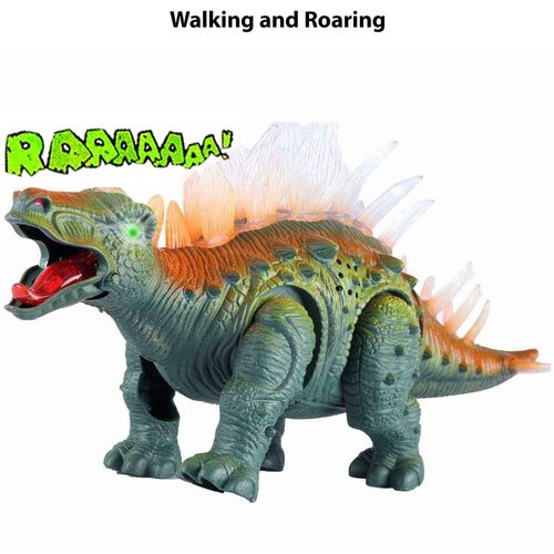 Liberty Imports Electronic Walking Jurassic Stegosaurus Dinosaur Toy Figure with Swinging Tail Action, Roaring Sounds and LED Lights - Battery Operated Dino Gift for Kids Boys Girls