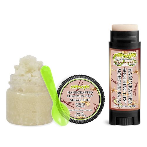 Natural Vanilla Soothing & Luscious Lips by OverSoyed Exfoliator & Chapped Lip Repair Lip Care Combo | Artisan Handcrafted to Order Vanilla Grapefruit Anise Clove Sweet Cream Flavored Exfoliating Sugar Lip Scrub & Lip Moisturizer Balm Gift Set