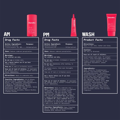 Duradry 3-Step Protection System - AM Deodorant, PM Antiperspirant Gel, Deep Cleansing & Deodorizing Body Wash, Prescription Strength, Excessive Sweating, Hyperhidrosis, Block Sweat & Odor - Clear Sky