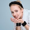Casoty Black Puffy Headband and Wristbands Set, Skincare Headbands, Spa Headband and Wristband Set, Makeup Hair Band for Face Washing Shower Yoga