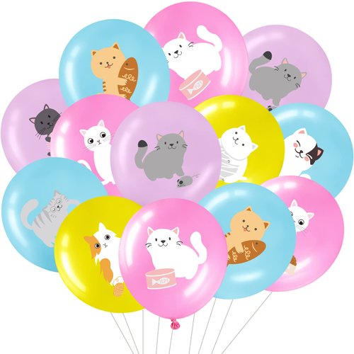 36 Pcs Cat Theme Party Latex Balloons Animal Cat Print Decorations Cartoon Cat Party Favors for Boy Girls Cat Kitty Theme Birthday Party Decorations Supplies, 12 Inches(Cartoon Style)