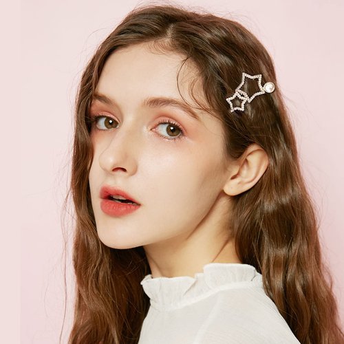 Star Hair Clips 6PCS Star Hair Barrettes Star Hair Pins Non-slip Metal Hair Clips Rhinestone Hair Clips Pearl Hair Clips Silver Golden Hollow Geometric Hairpins for Women Star Hair Accessories