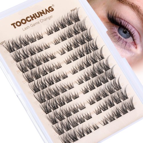 TOOCHUNAG Lash Clusters 8-16 Natural Eyelash Clusters 100pcs C Curl Wispy Individual Lashes Left&Right DIY Lash Extension Thin Band Cluster Eyelashes Extensions