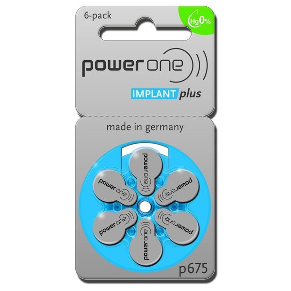 6 Powerone Mercury Free Hearing Aid Batteries Size: 675P Cochlear Implant