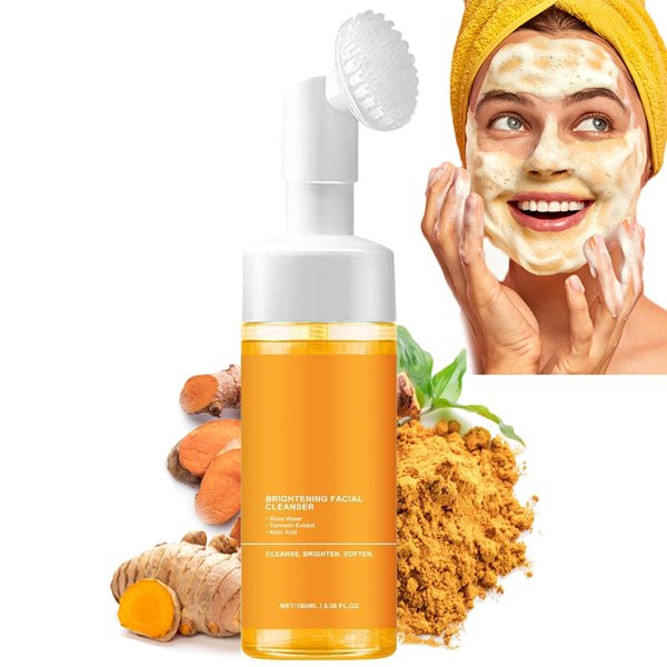 Glo Mi Turmeric Facial Cleanser, Glo Mi Turmeric 𝐊𝐨𝐣𝐢𝐜 𝐀𝐜𝐢𝐝 Foaming Facial Cleanser + Tumeric 𝐇y𝐚lu𝐫o𝐧ic Acid Serum, Glomi Skincare Deep Cleaning Moisturizing for All Skin (1,Face wash)