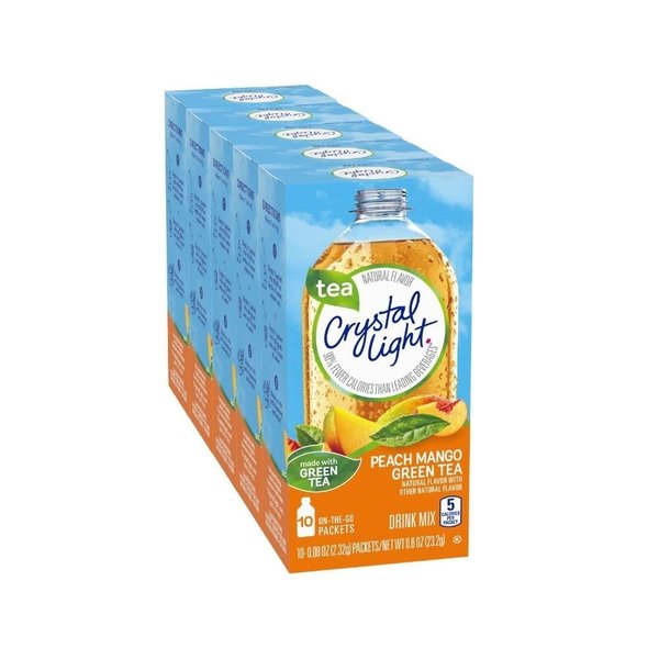 Crystal Light On The Go Peach Mango Green Tea Drink Mix, 10-Packet Box (Pack of 5)