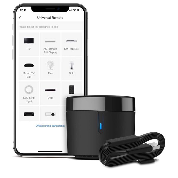 BroadLink RM4mini Smart Remote Hub with Sensor Cable -WiFi IR Blaster for TV Remote, Smart AC Controller, Works with Alexa/Google Home/IFTTT